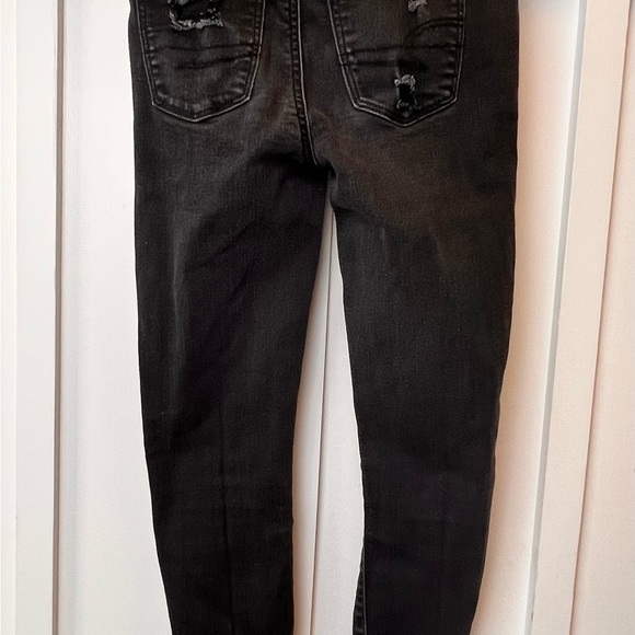 American Eagle Women Jeans Size 0 Short High Rise Jegging Black Distressed Holes - Picture 10 of 11